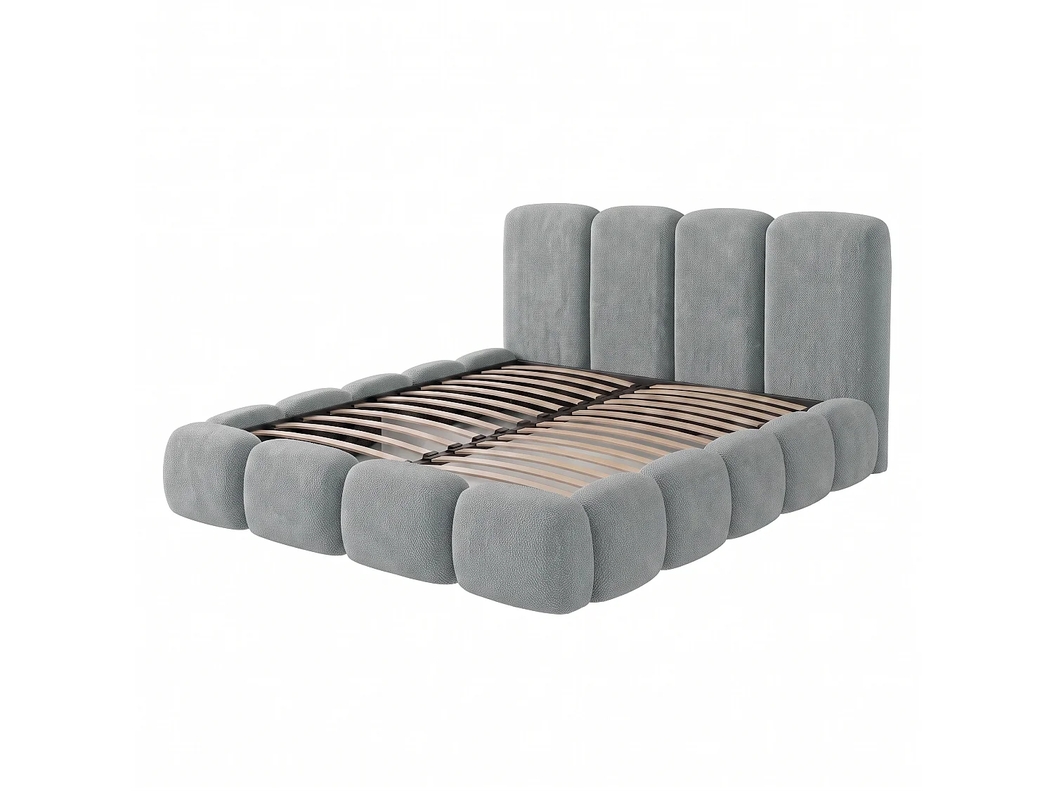 Lit rembourré SUENO MAXI  avec matelas 200 × 200 cm, gris, tête de lit rembourrée, sommier métallique à lattes, coffre de rangement, tissu chenille