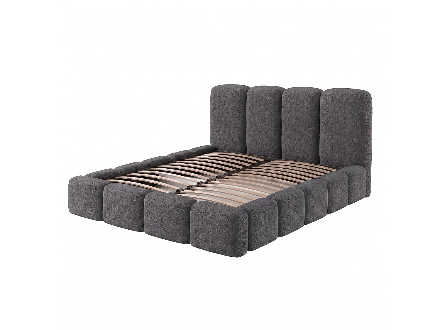 Lit rembourré SUENO MAXI  avec matelas 160 × 200 cm graphiet, tête de lit capitonnée, sommier métallique, coffre de rangement, tissu bouclé