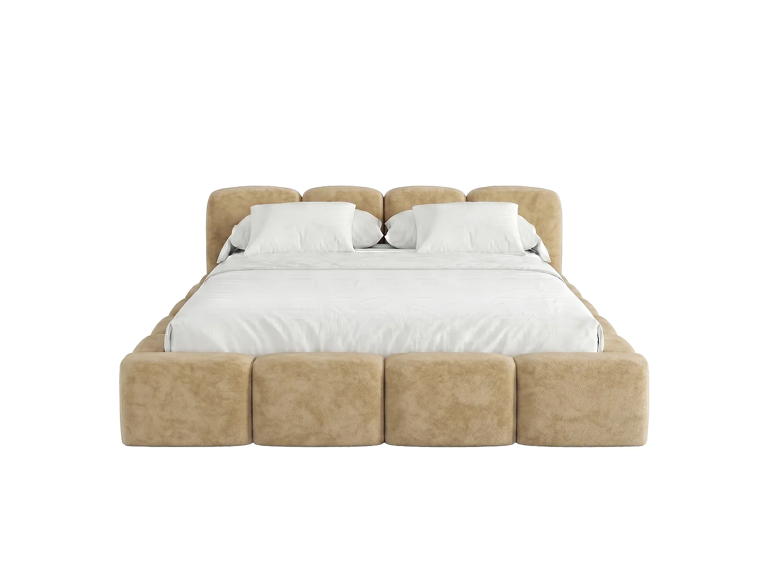 Lit rembourré SUENO 180 × 200 cm beige, tête de lit capitonnée, sommier métallique, coffre de rangement, tissu velours