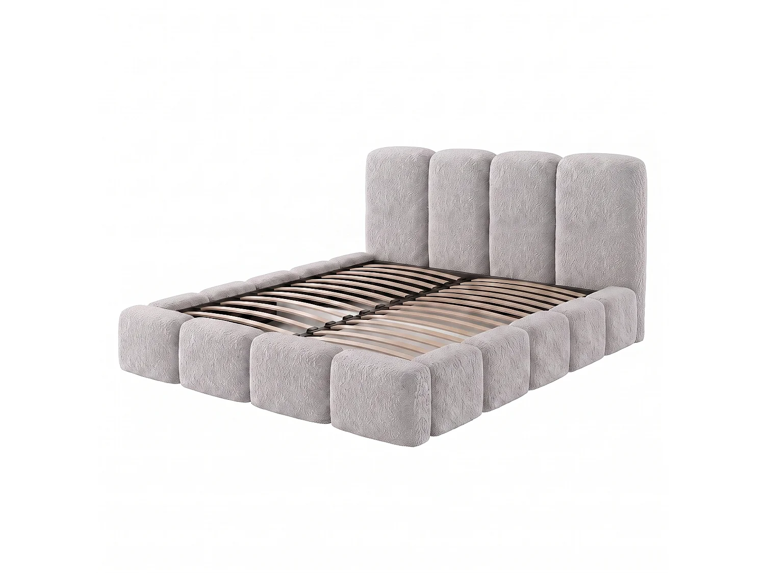 Lit rembourré SUENO MAXI  avec matelas 140 × 200 cm gris, tête de lit capitonnée, sommier métallique, coffre de rangement, tissu bouclé