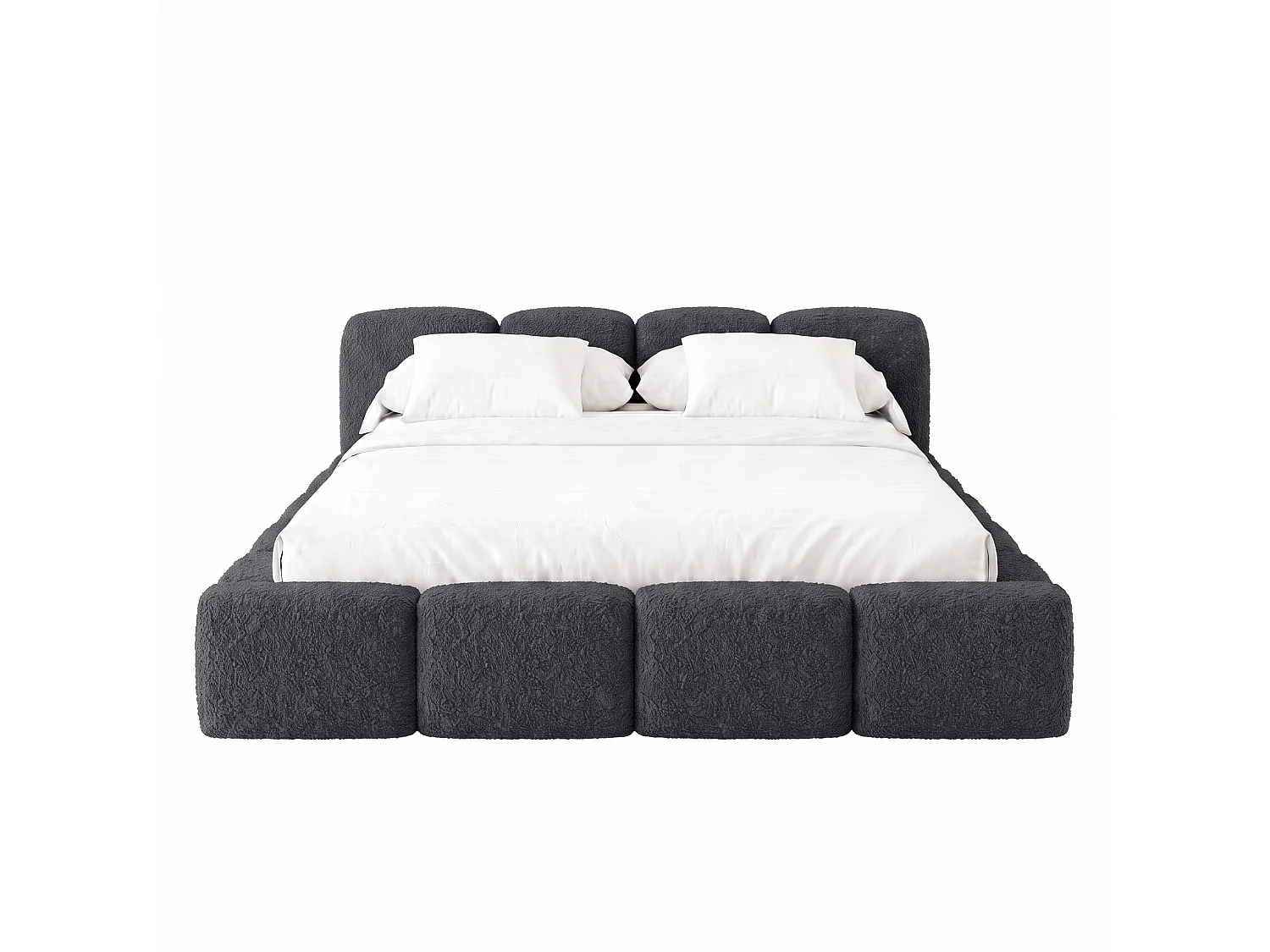 Lit rembourré SUENO avec matelas 160 × 200 cm graphiet, tête de lit capitonnée, sommier métallique, coffre de rangement, tissu bouclé