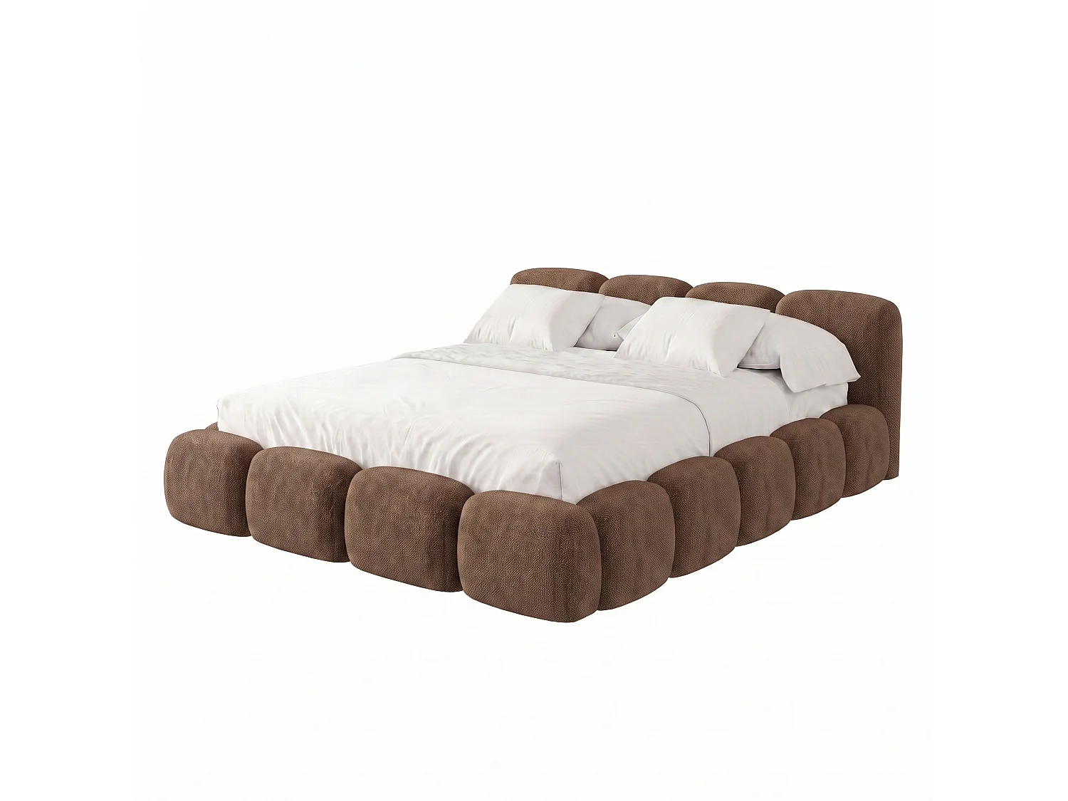 Lit capitonné SUENO 160x200 cm brun, tête de lit capitonnée, sommier à lattes métalliques, coffre de lit, tissu chenille