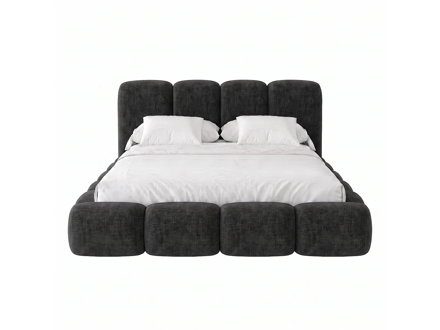 Lit rembourré SUENO MAXI  avec matelas 200 × 200 cm, noir, tête de lit rembourrée, sommier métallique à lattes, coffre de rangement, tissu chenille