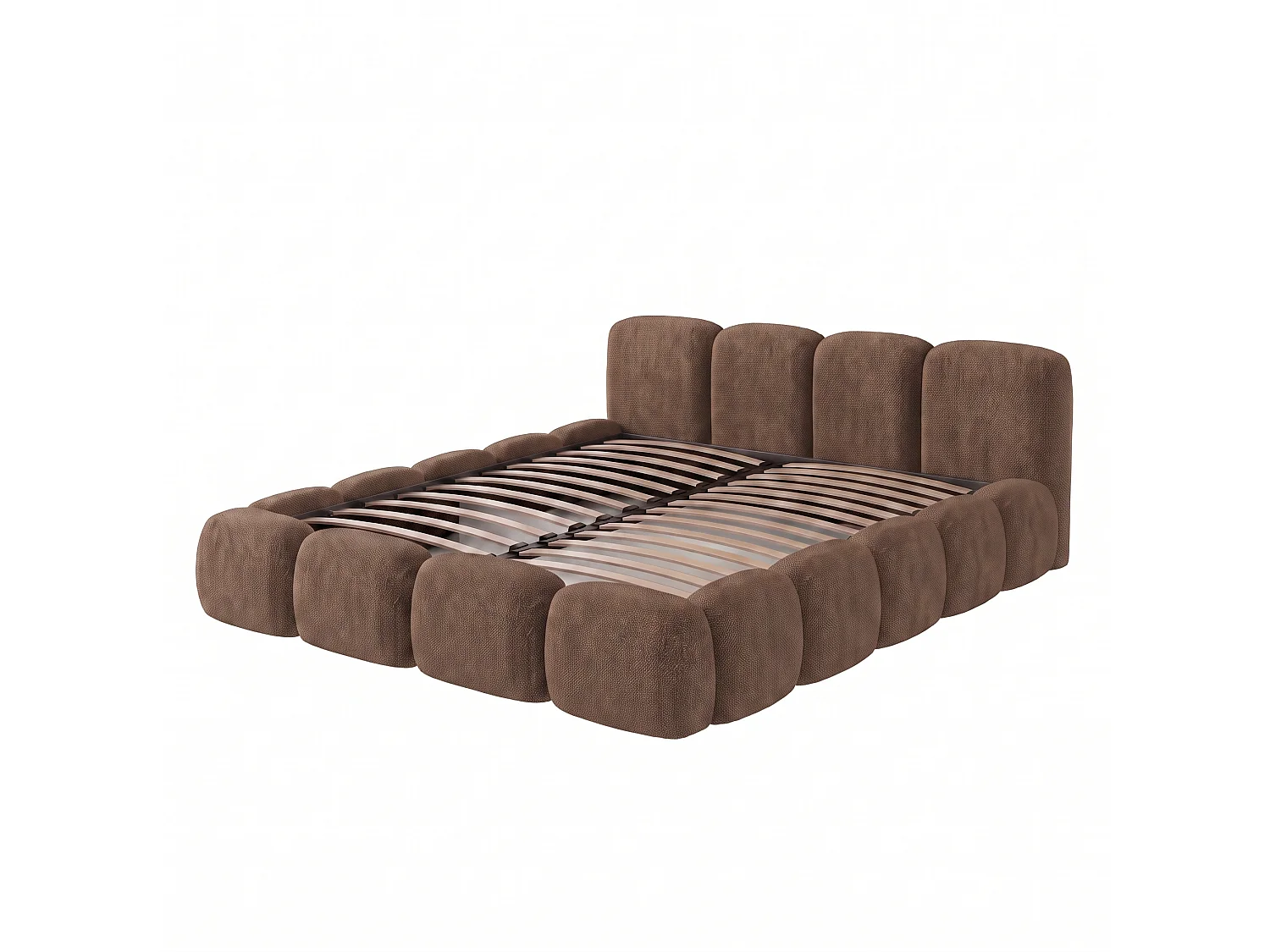 Lit capitonné SUENO 180x200 cm brun, tête de lit capitonnée, sommier à lattes métalliques, coffre de lit, tissu chenille
