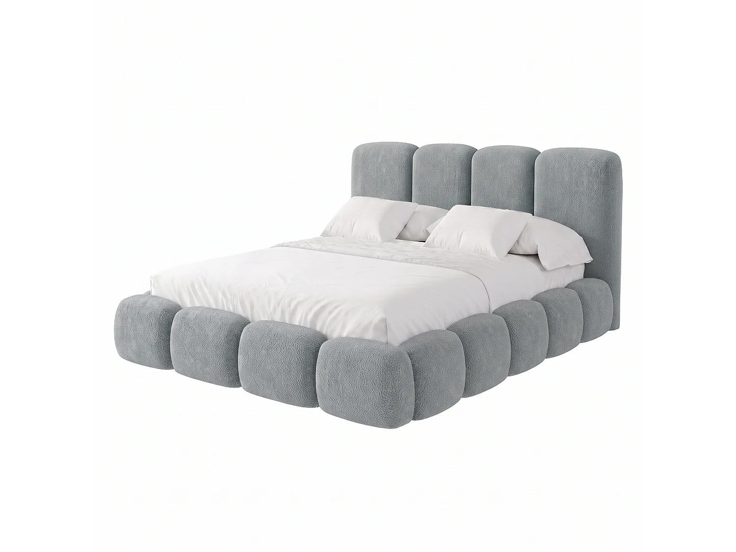 Lit capitonné SUENO MAXI 180x200 cm gris, tête de lit capitonnée, sommier à lattes métalliques, coffre de lit, tissu chenille