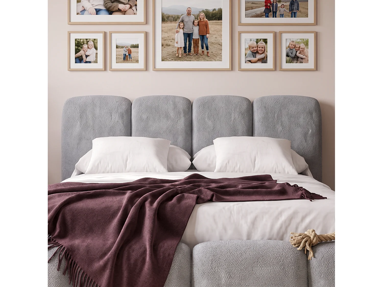 Lit capitonné SUENO MAXI 180x200 cm gris, tête de lit capitonnée, sommier à lattes métalliques, coffre de lit, tissu chenille