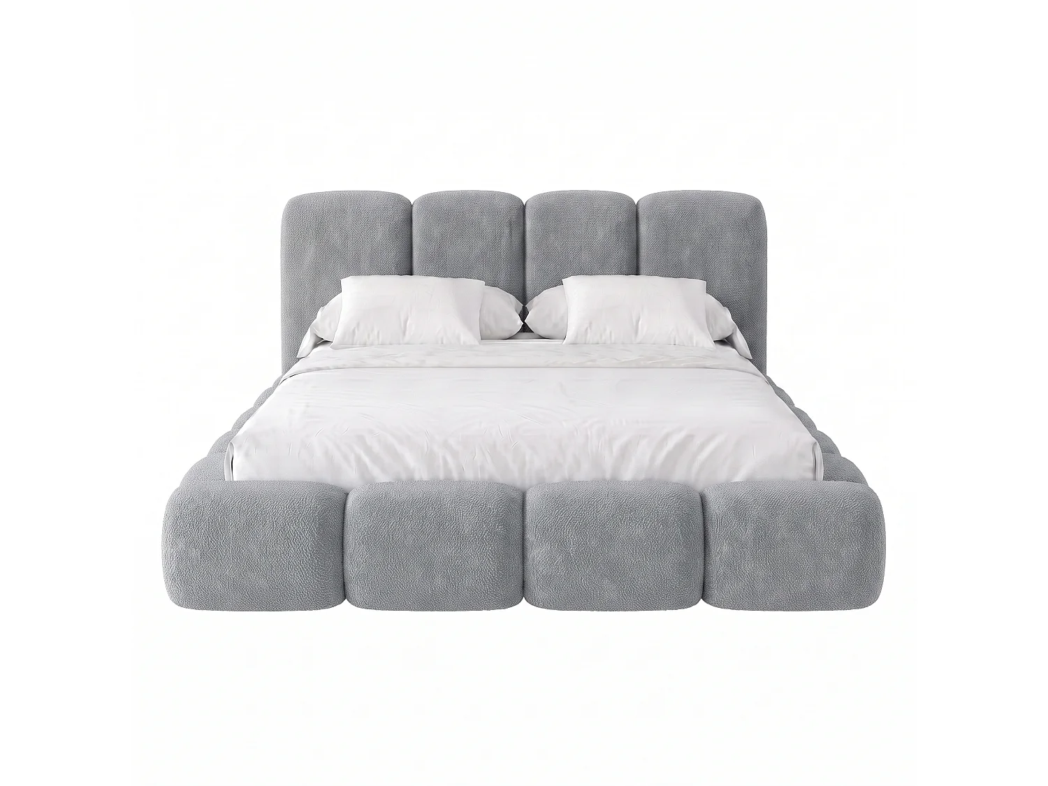 Lit capitonné SUENO MAXI 180x200 cm gris, tête de lit capitonnée, sommier à lattes métalliques, coffre de lit, tissu chenille