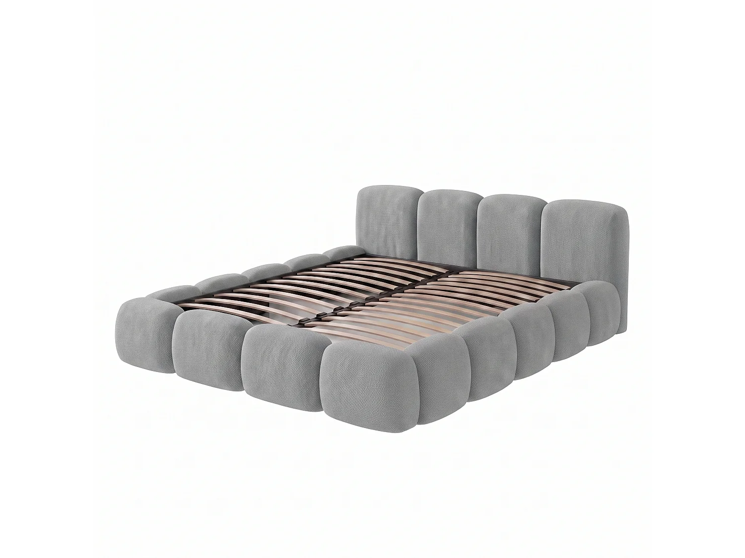 Lit capitonné SUENO 160x200 cm gris, tête de lit capitonnée, sommier à lattes métalliques, coffre de lit, tissu chenille