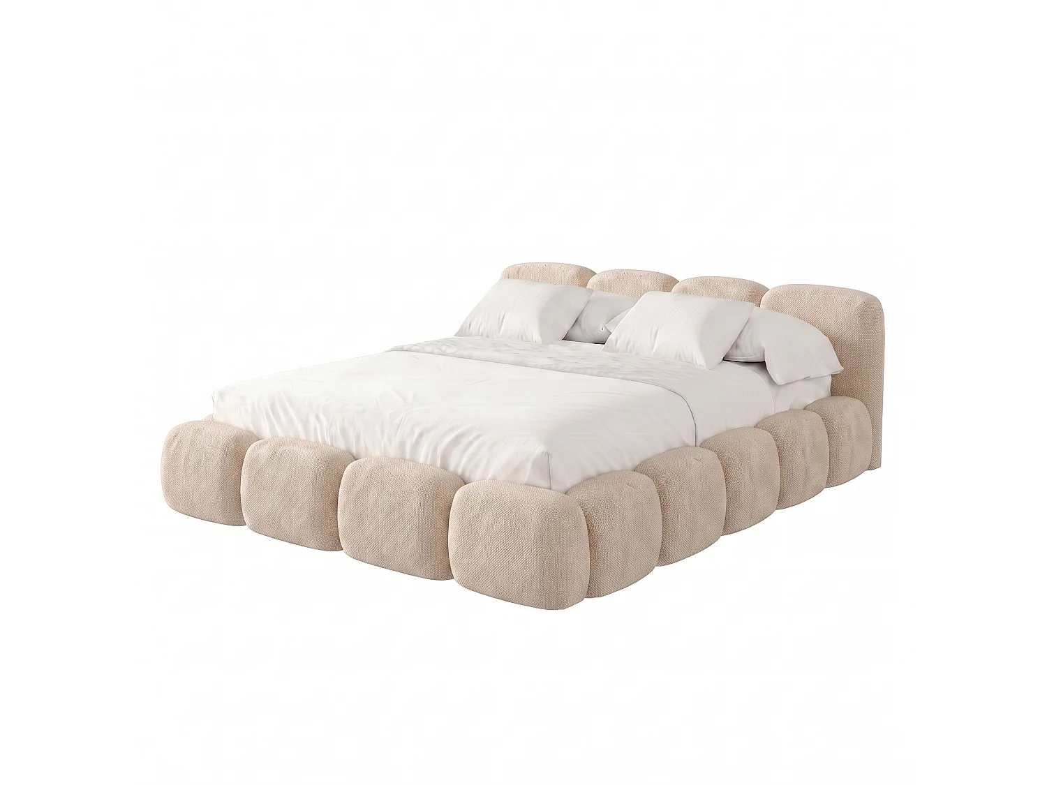 Lit capitonné SUENO 160x200 cm créme, tête de lit capitonnée, sommier à lattes métalliques, coffre de lit, tissu chenille