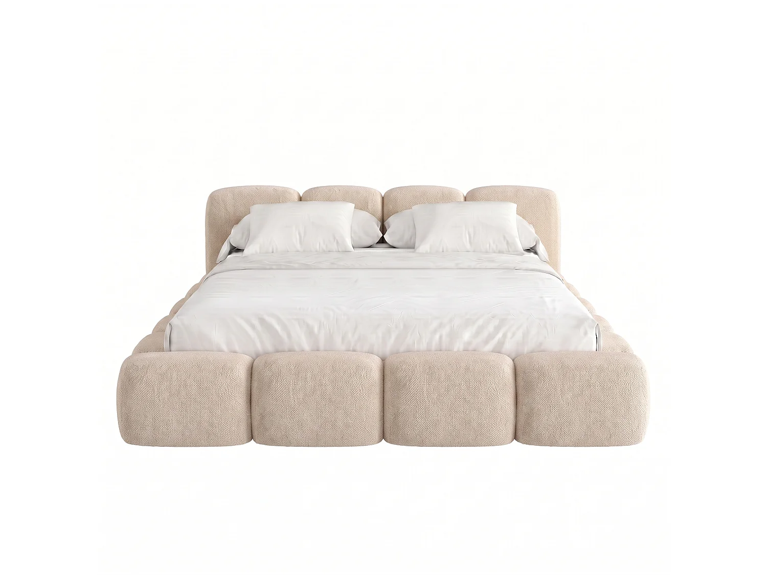 Lit capitonné SUENO 160x200 cm créme, tête de lit capitonnée, sommier à lattes métalliques, coffre de lit, tissu chenille