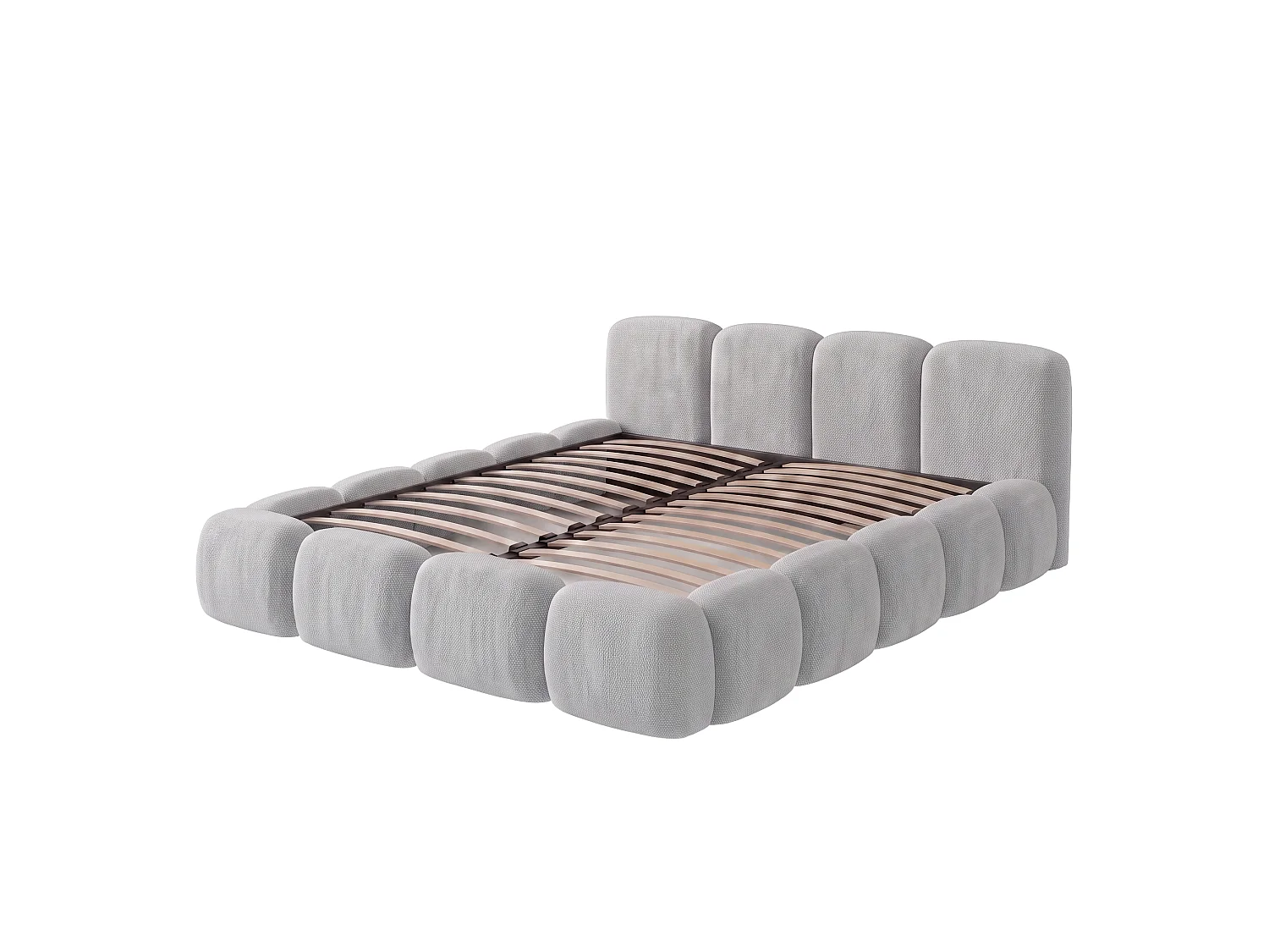 Lit capitonné SUENO 160x200 cm gris clair, tête de lit capitonnée, sommier à lattes métalliques, coffre de lit, tissu chenille