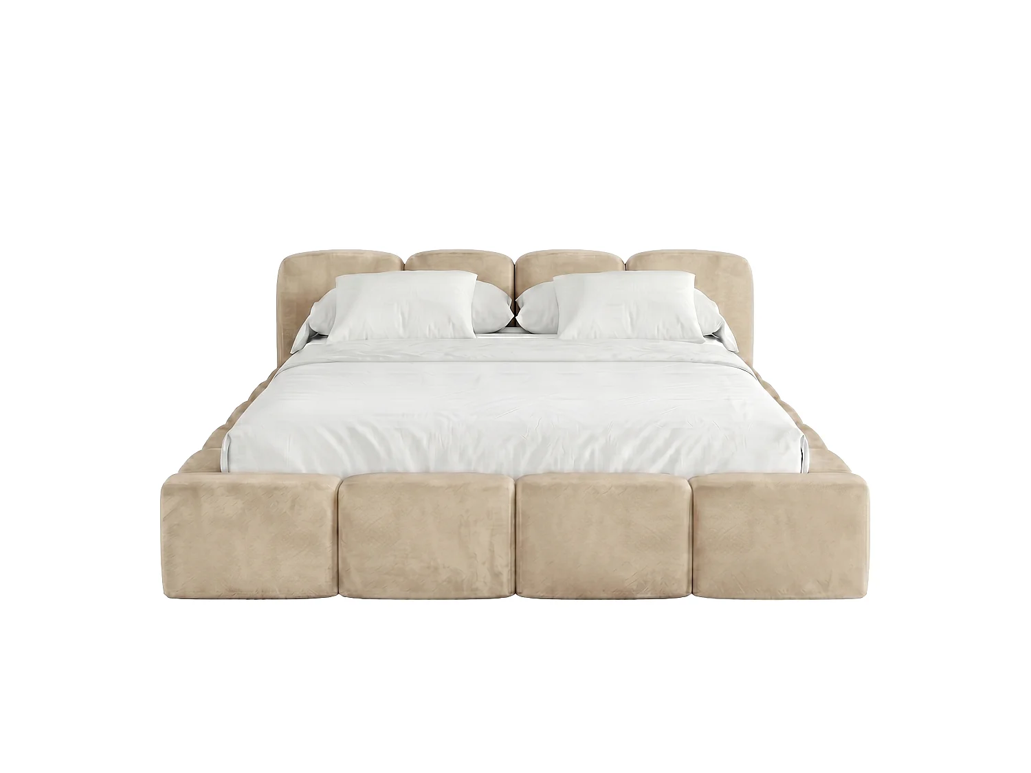 Lit rembourré SUENO 180 × 200 cm creme, tête de lit capitonnée, sommier métallique, coffre de rangement, tissu velours