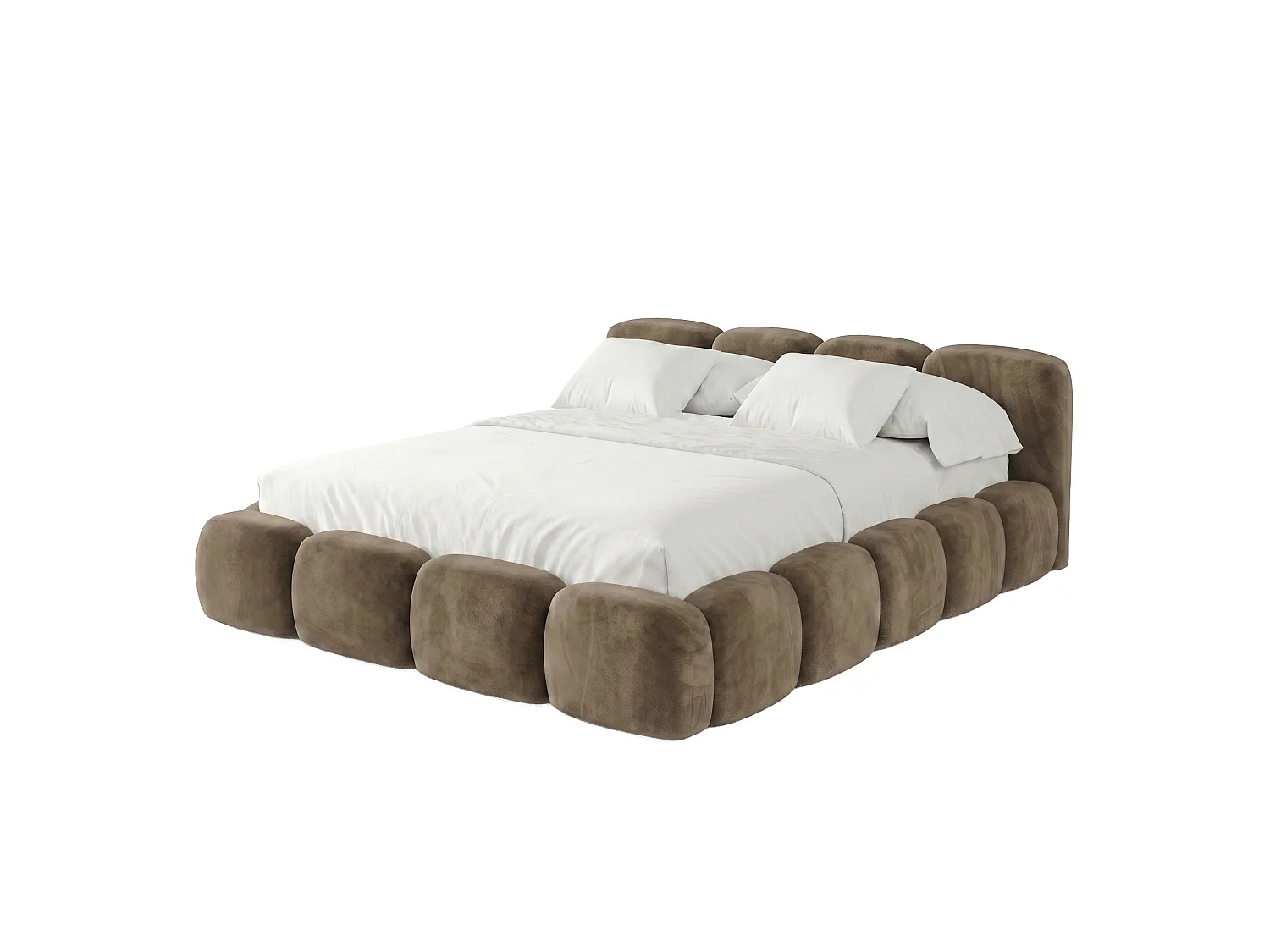 Lit rembourré SUENO 200 × 200 cm brun, tête de lit capitonnée, sommier métallique, coffre de rangement, tissu velours