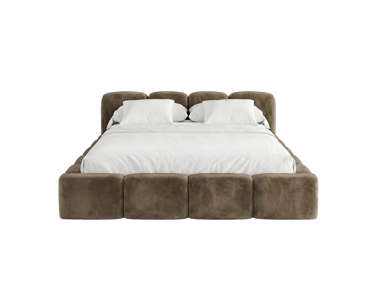 Lit rembourré SUENO 200 × 200 cm brun, tête de lit capitonnée, sommier métallique, coffre de rangement, tissu velours