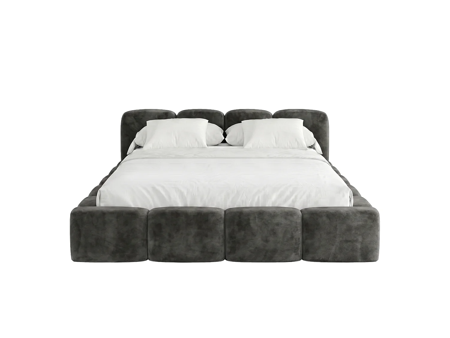Lit rembourré SUENO 140 × 200 cm graphiet, tête de lit capitonnée, sommier métallique, coffre de rangement, tissu velours