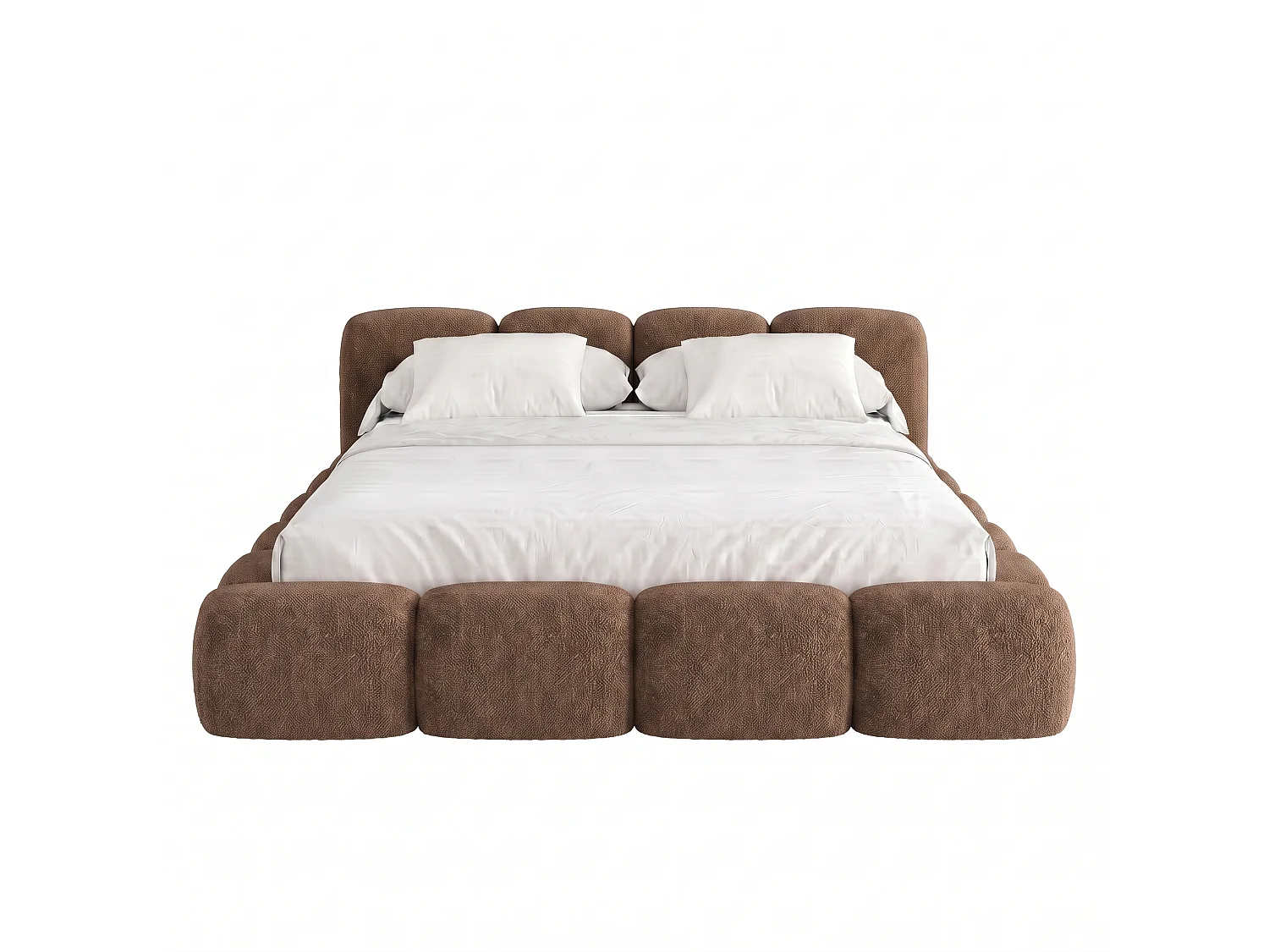 Lit capitonné SUENO 200x200 cm brun, tête de lit capitonnée, sommier à lattes métalliques, coffre de lit, tissu chenille