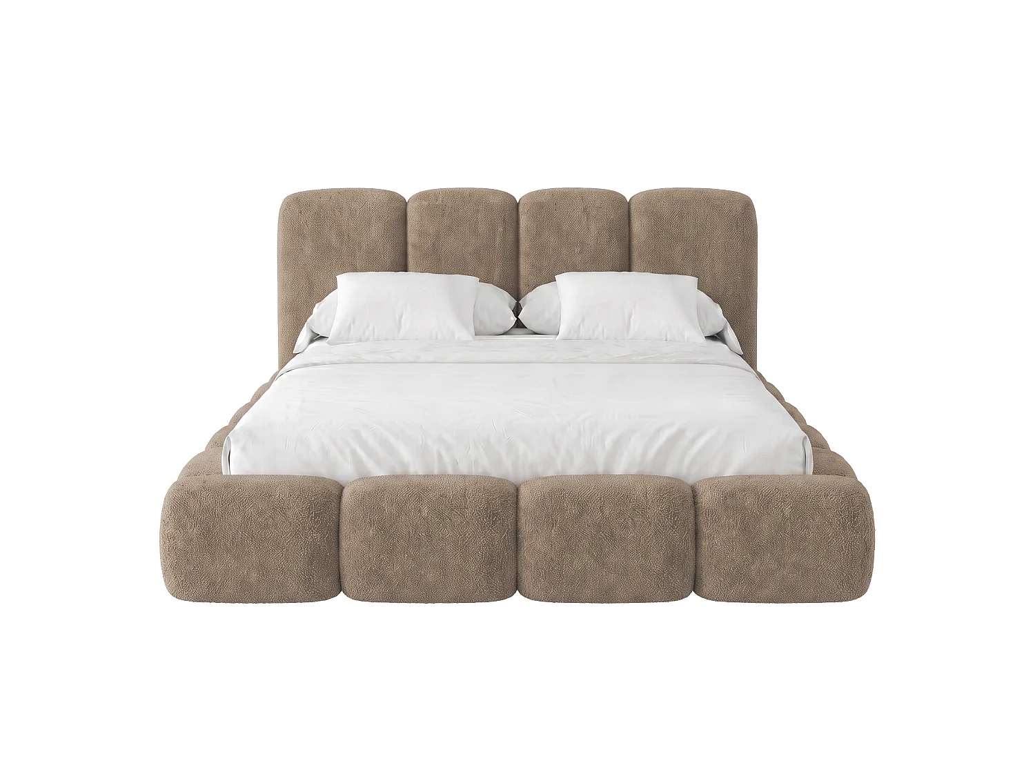 Lit capitonné SUENO MAXI 140x200 cm beige, tête de lit capitonnée, sommier à lattes métalliques, coffre de lit, tissu chenille