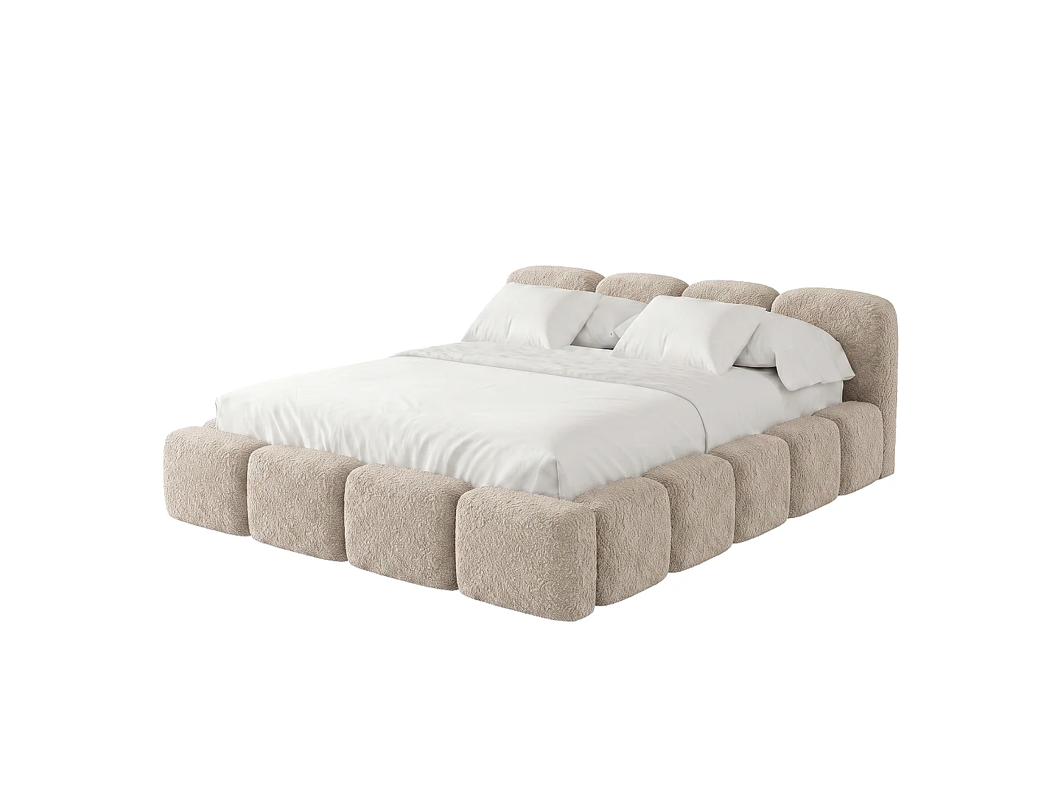 Lit rembourré SUENO avec matelas 160 × 200 cm beige, tête de lit capitonnée, sommier métallique, coffre de rangement, tissu bouclé