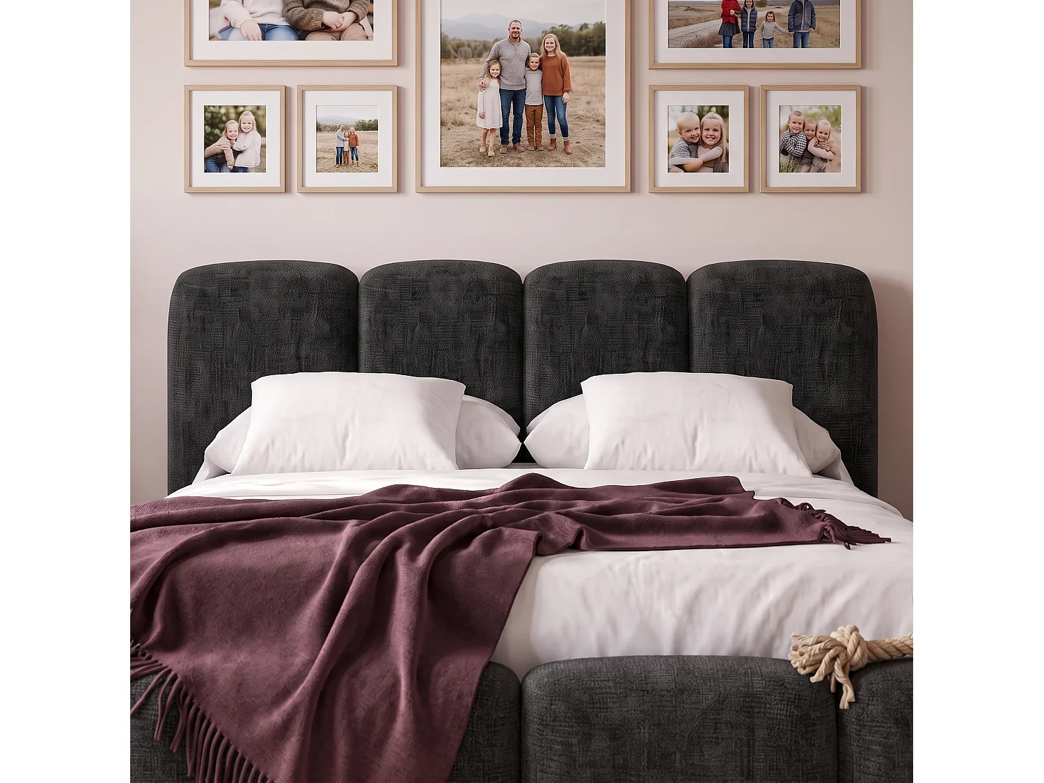 Lit capitonné SUENO MAXI 140x200 cm noir, tête de lit capitonnée, sommier à lattes métalliques, coffre de lit, tissu chenille