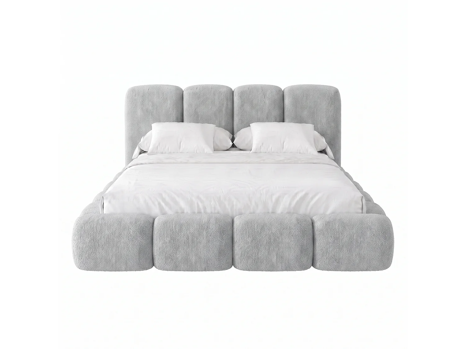 Lit rembourré SUENO MAXI  avec matelas 200 × 200 cm, gris clair, tête de lit rembourrée, sommier métallique à lattes, coffre de rangement, tissu chenille