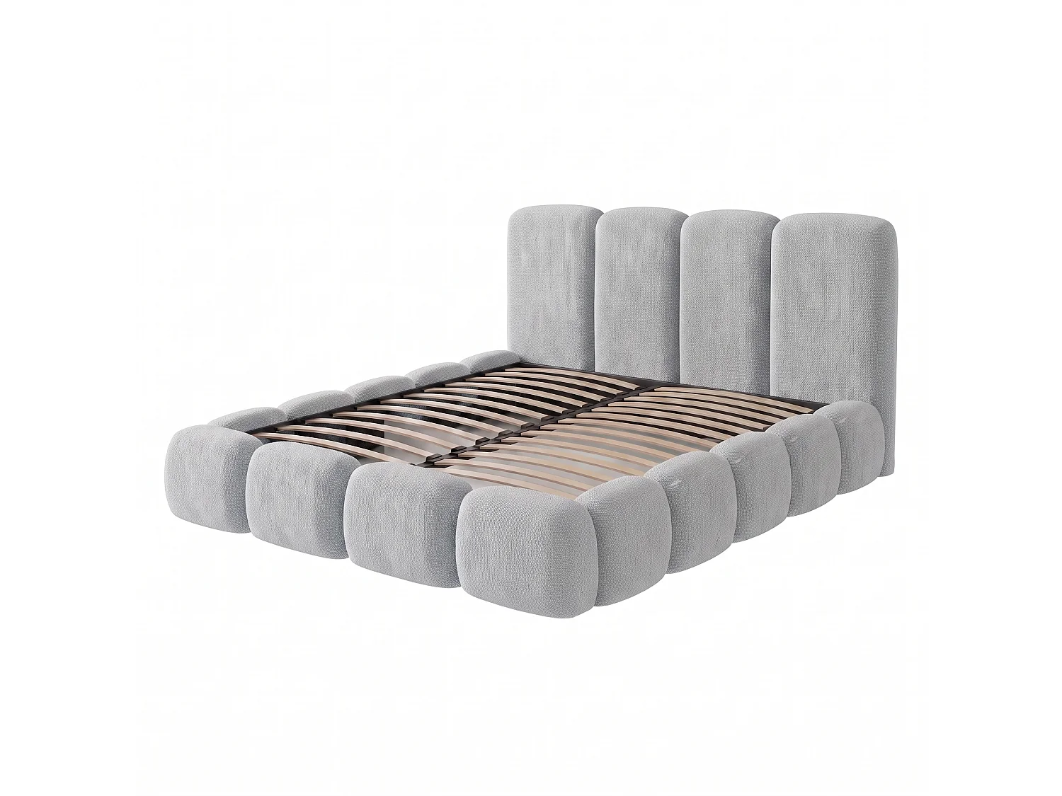 Lit rembourré SUENO MAXI  avec matelas 200 × 200 cm, gris clair, tête de lit rembourrée, sommier métallique à lattes, coffre de rangement, tissu chenille