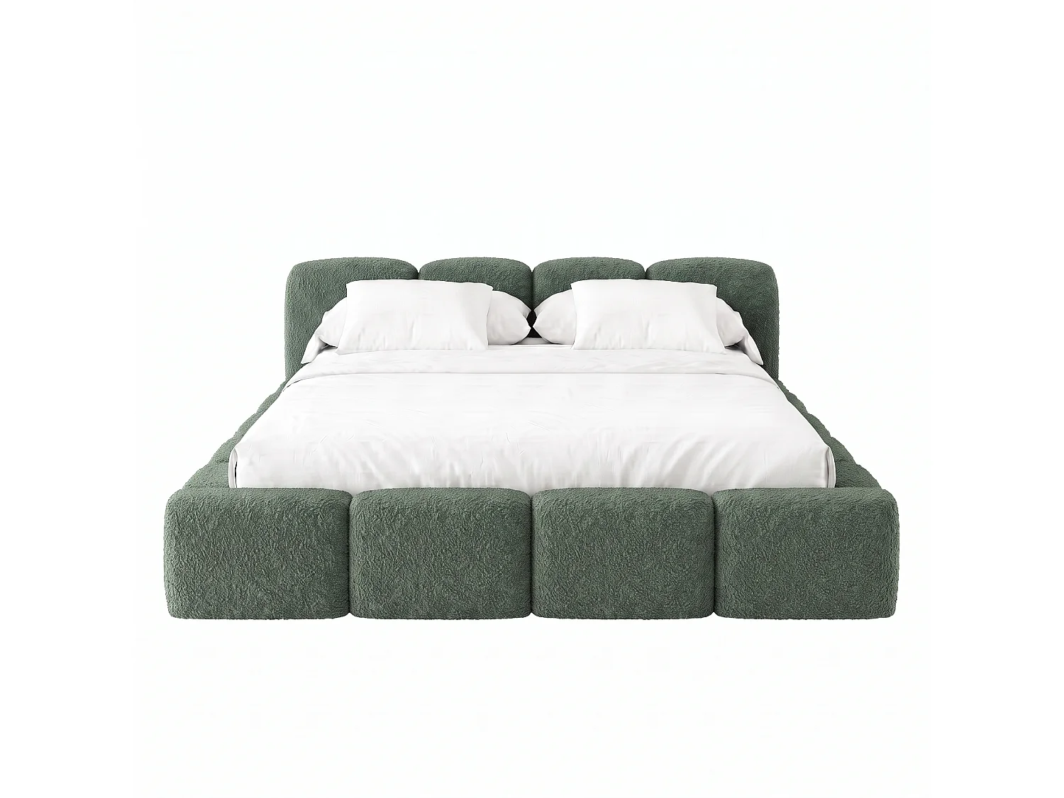 Lit rembourré SUENO avec matelas 160 × 200 cm vert, tête de lit capitonnée, sommier métallique, coffre de rangement, tissu bouclé