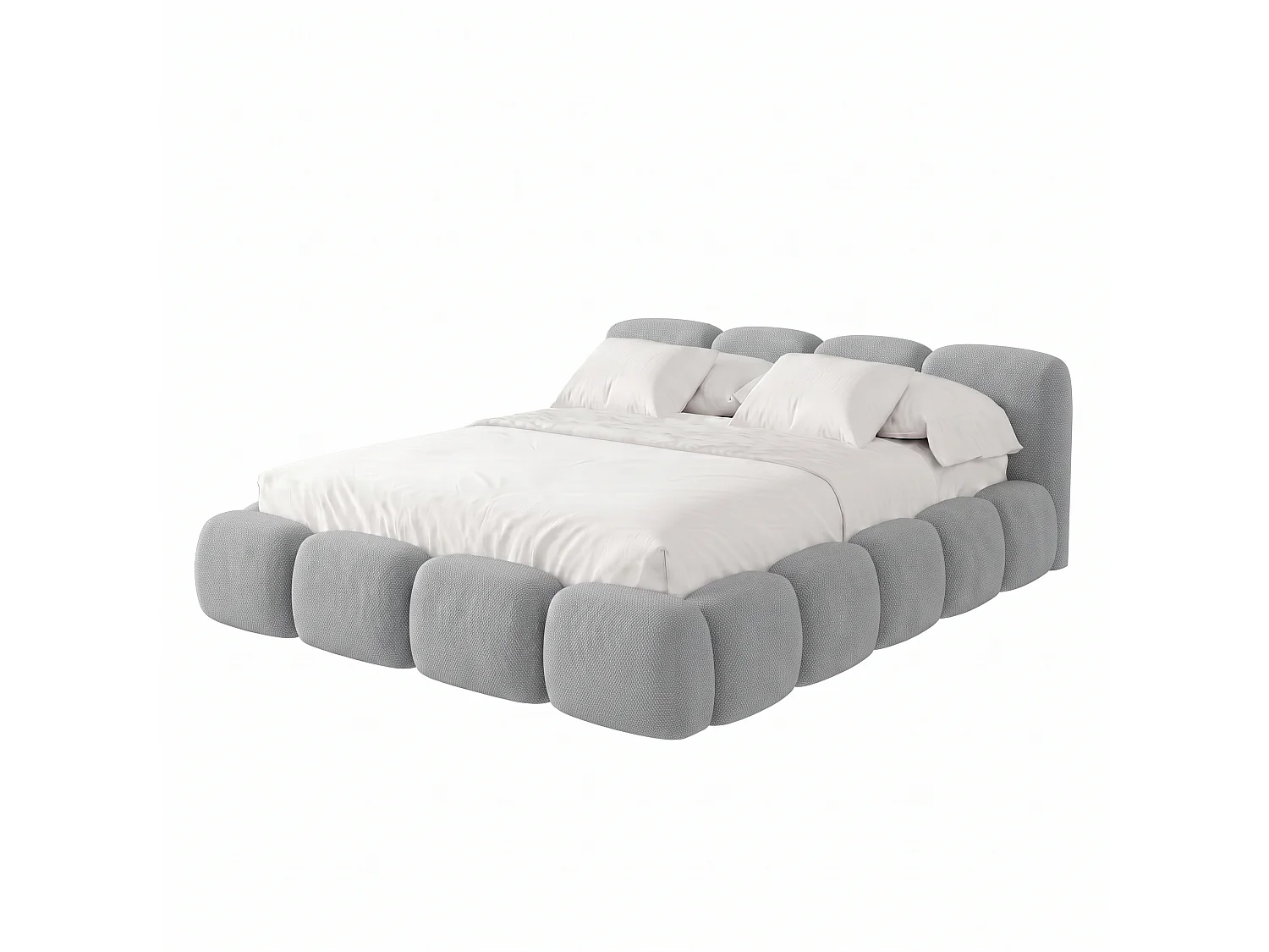 Lit capitonné SUENO 180x200 cm gris, tête de lit capitonnée, sommier à lattes métalliques, coffre de lit, tissu chenille