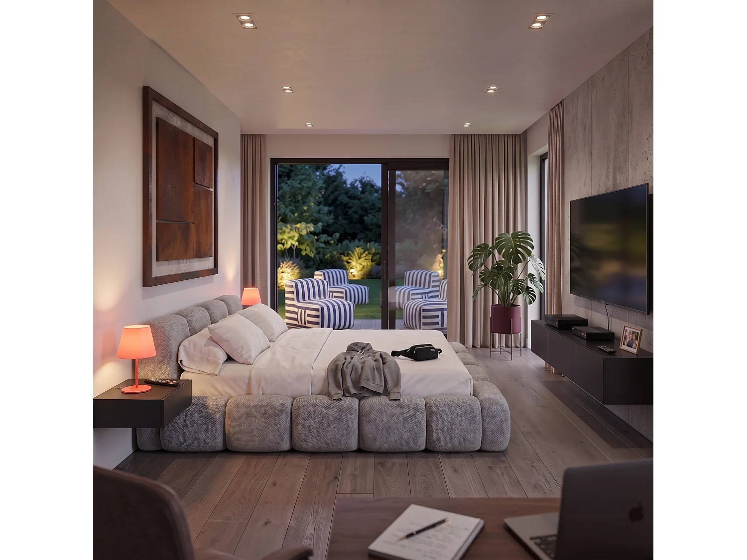 Lit capitonné SUENO 180x200 cm gris, tête de lit capitonnée, sommier à lattes métalliques, coffre de lit, tissu chenille