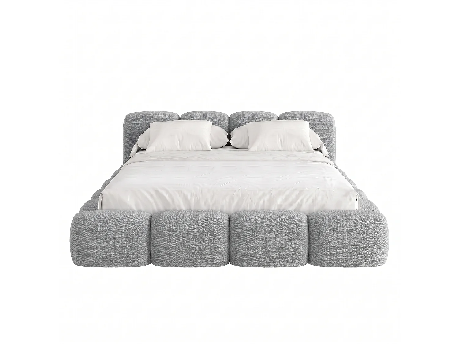 Lit capitonné SUENO 180x200 cm gris, tête de lit capitonnée, sommier à lattes métalliques, coffre de lit, tissu chenille