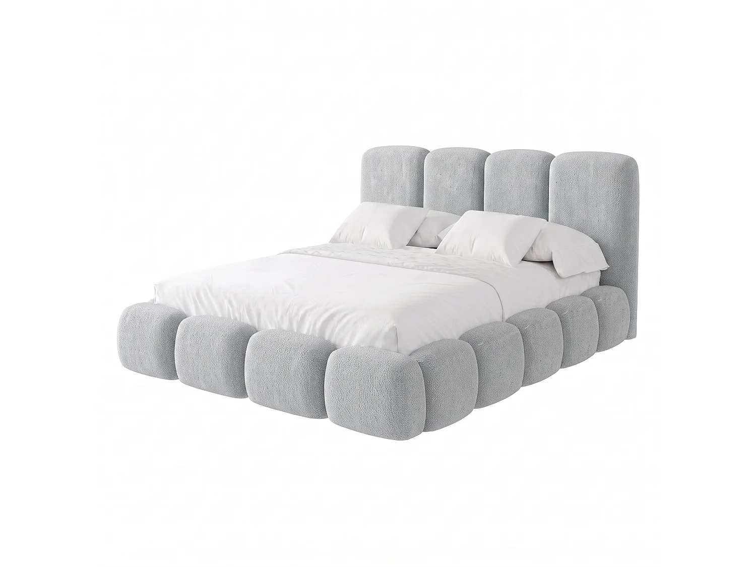 Lit capitonné SUENO MAXI 160x200 cm gris clair, tête de lit capitonnée, sommier à lattes métalliques, coffre de lit, tissu chenille
