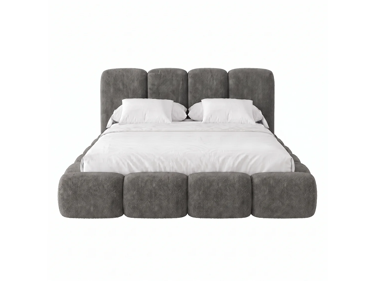 Lit rembourré SUENO MAXI  avec matelas 200 × 200 cm, gris foncé, tête de lit rembourrée, sommier métallique à lattes, coffre de rangement, tissu chenille