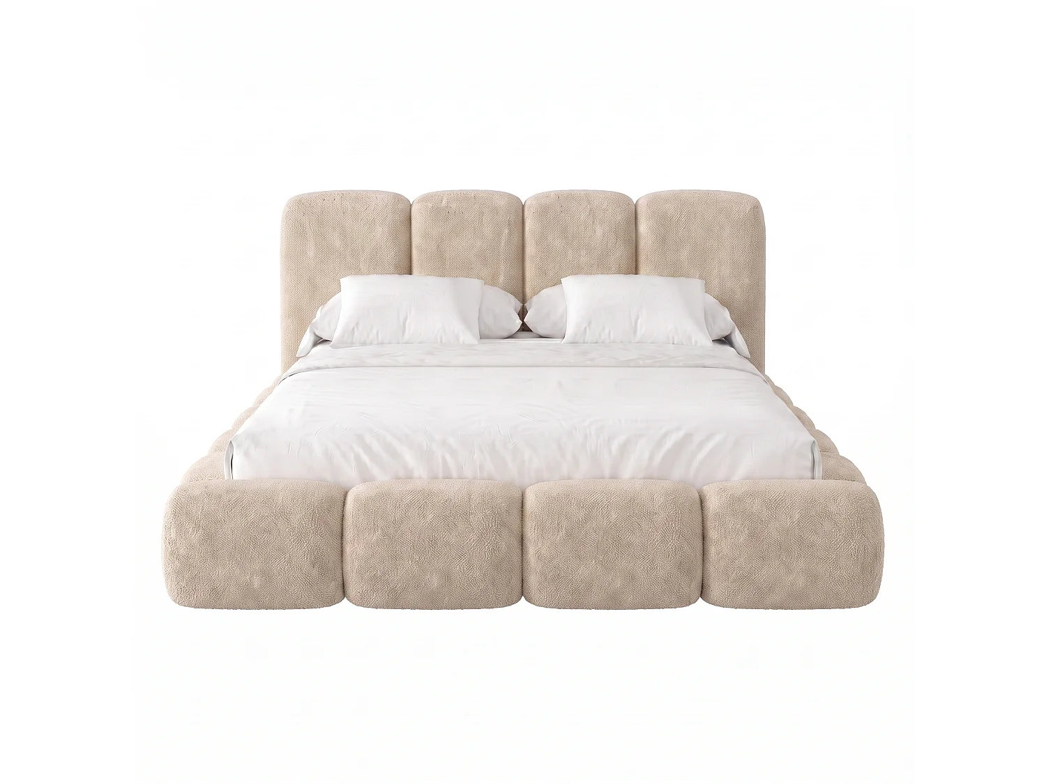 Lit capitonné SUENO MAXI 160x200 cm creme, tête de lit capitonnée, sommier à lattes métalliques, coffre de lit, tissu chenille