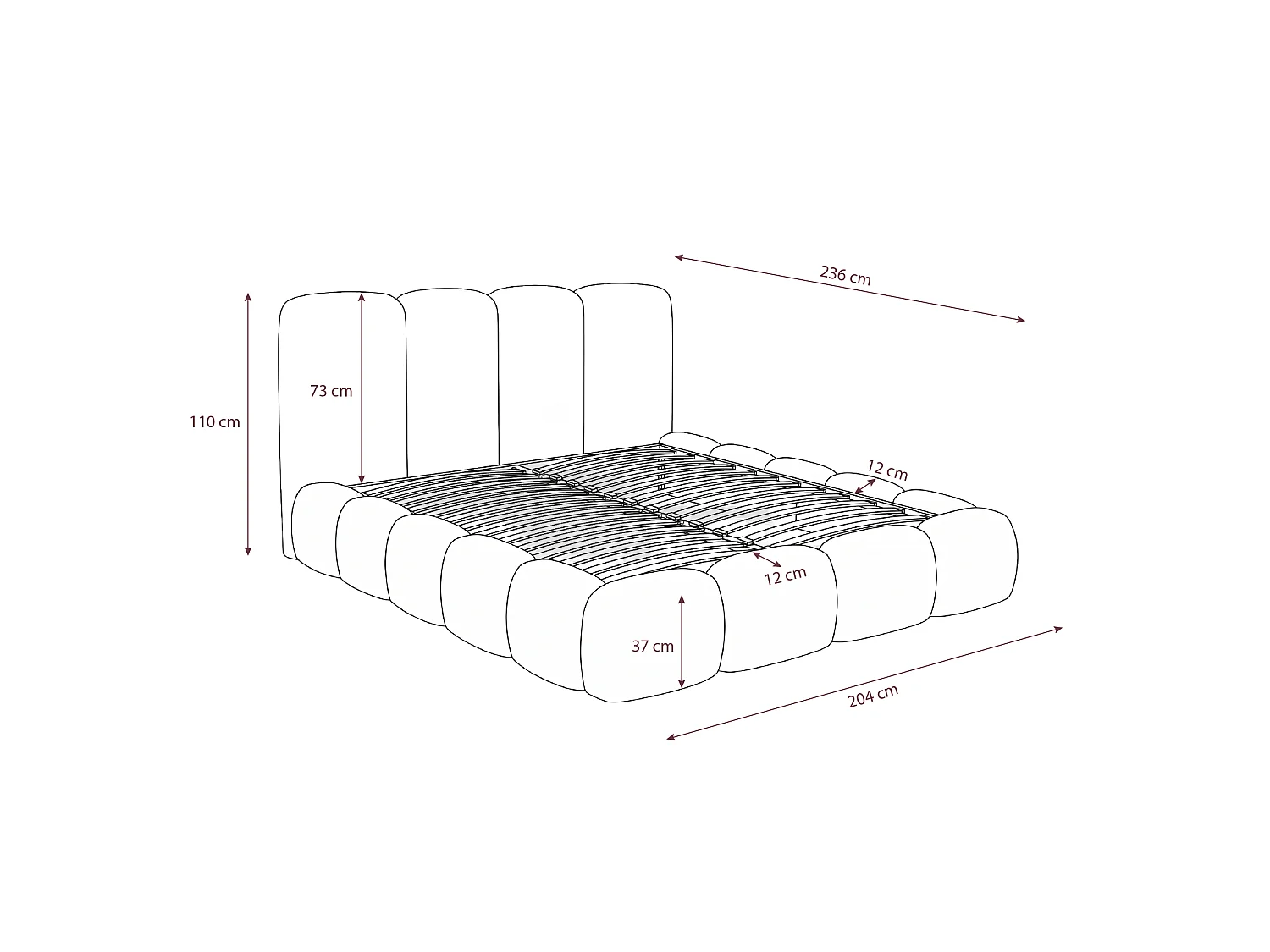 Lit rembourré SUENO MAXI  avec matelas 180 × 200 cm, noir, tête de lit rembourrée, sommier métallique à lattes, coffre de rangement, tissu chenille