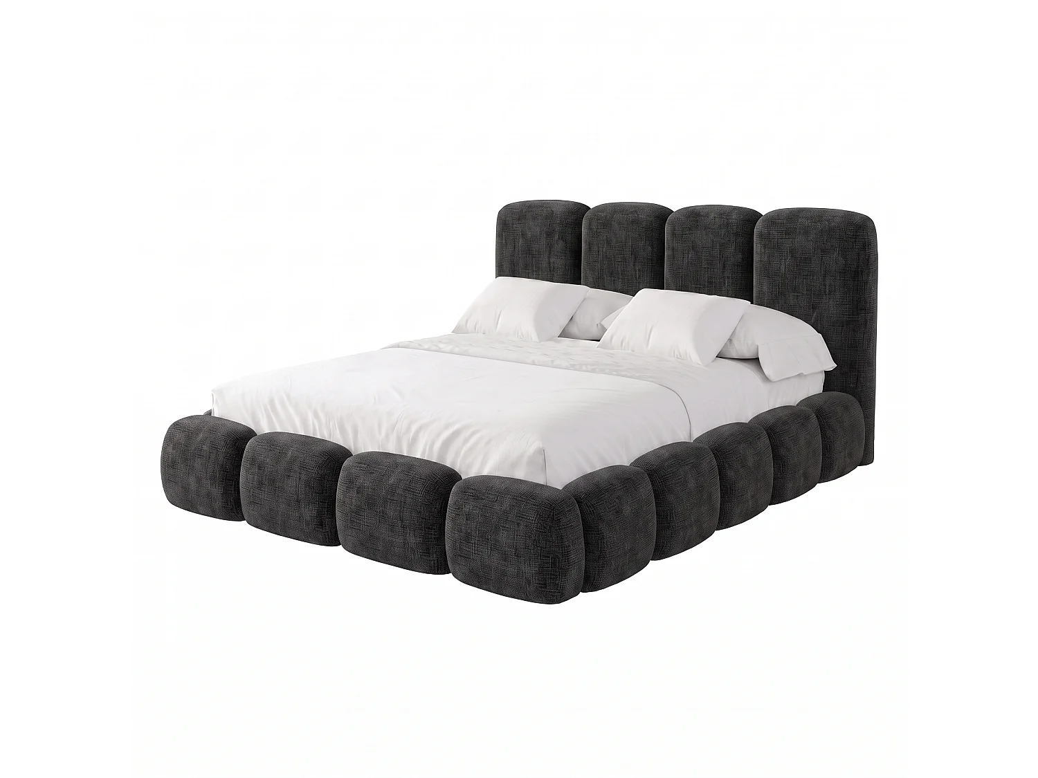 Lit capitonné SUENO MAXI 200x200 cm noir, tête de lit capitonnée, sommier à lattes métalliques, coffre de lit, tissu chenille