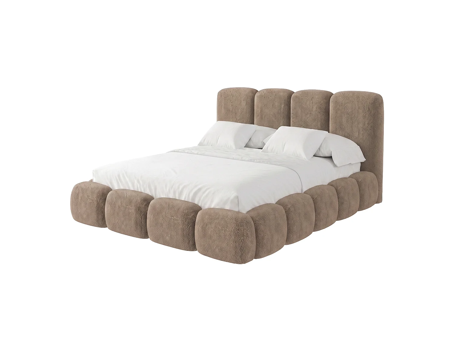 Lit capitonné SUENO MAXI 200x200 cm beige, tête de lit capitonnée, sommier à lattes métalliques, coffre de lit, tissu chenille