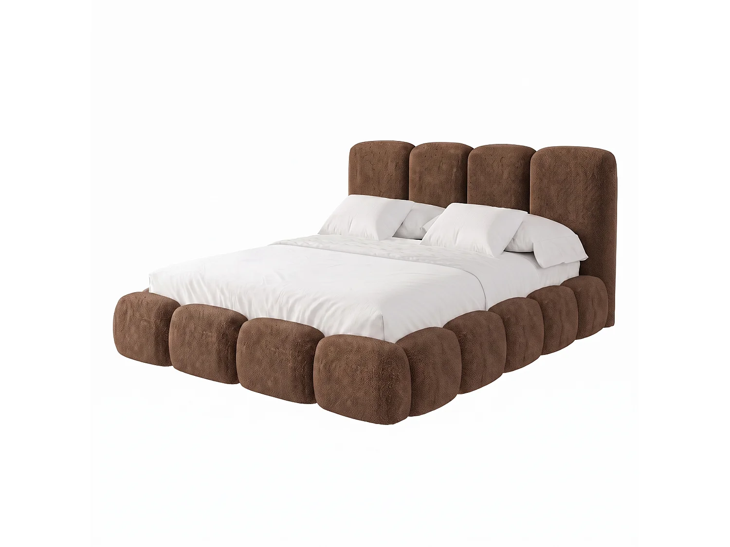Lit rembourré SUENO MAXI  avec matelas 160 × 200 cm, brun, tête de lit rembourrée, sommier métallique à lattes, coffre de rangement, tissu chenille