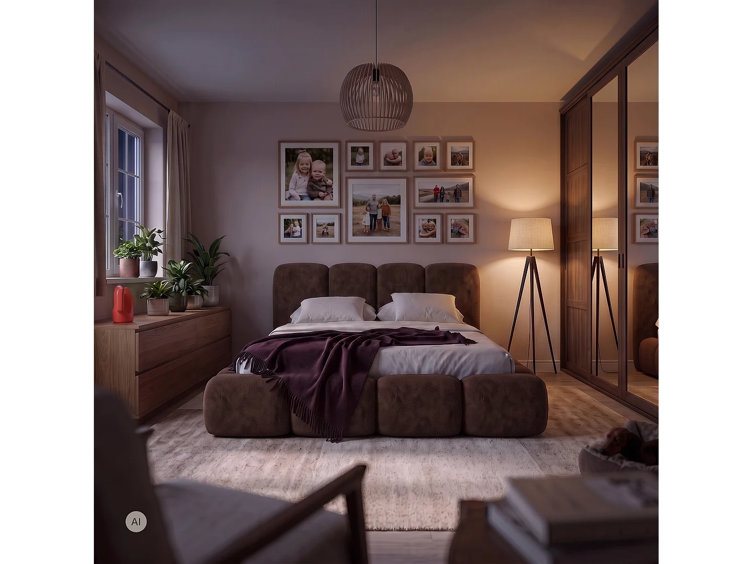 Lit rembourré SUENO MAXI  avec matelas 160 × 200 cm, brun, tête de lit rembourrée, sommier métallique à lattes, coffre de rangement, tissu chenille