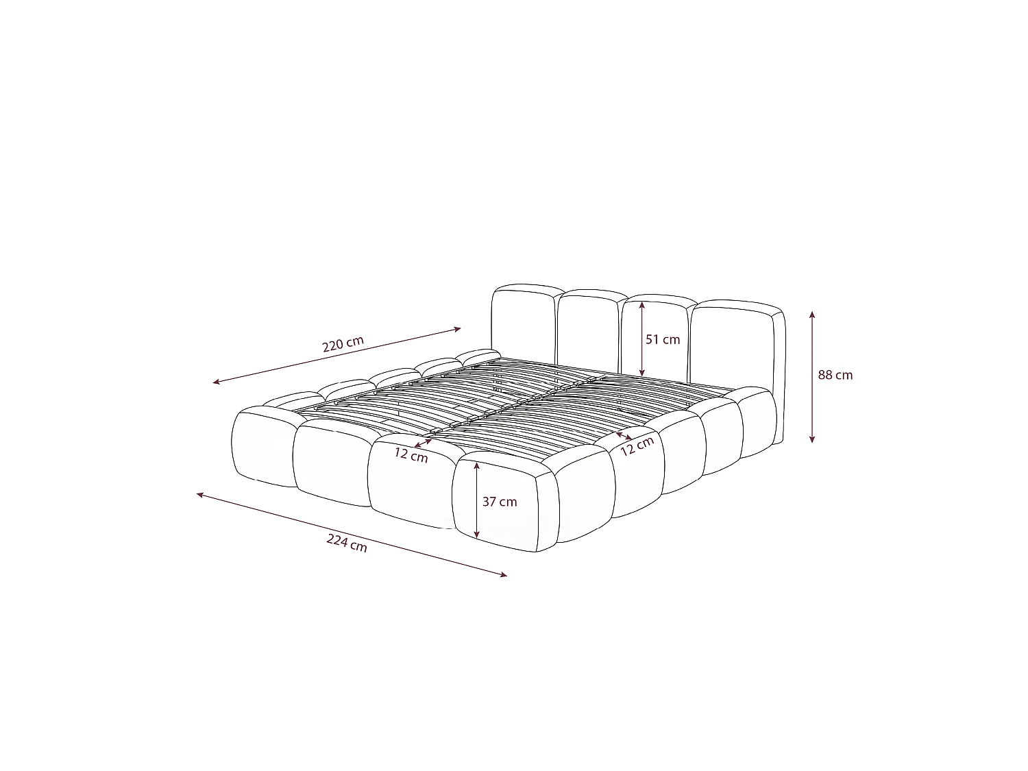 Lit rembourré SUENO 200 × 200 cm vert menthe, tête de lit capitonnée, sommier métallique, coffre de rangement, tissu bouclé