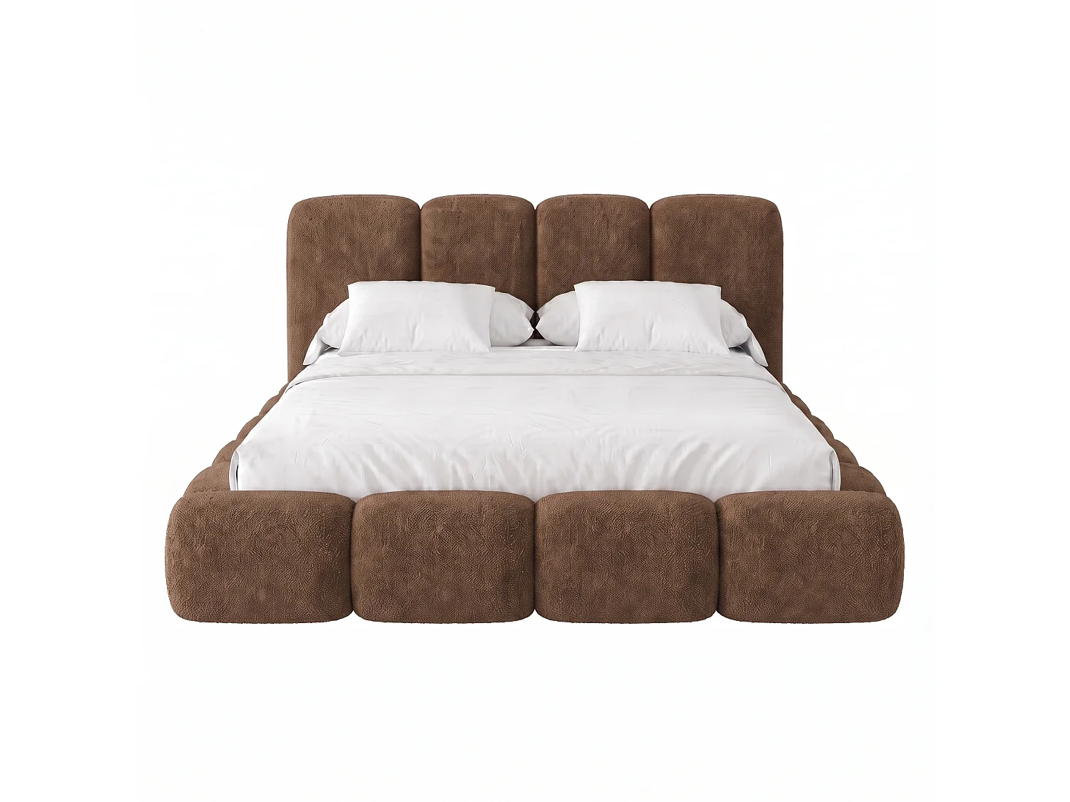 Lit rembourré SUENO MAXI  avec matelas 200 × 200 cm, brun, tête de lit rembourrée, sommier métallique à lattes, coffre de rangement, tissu chenille