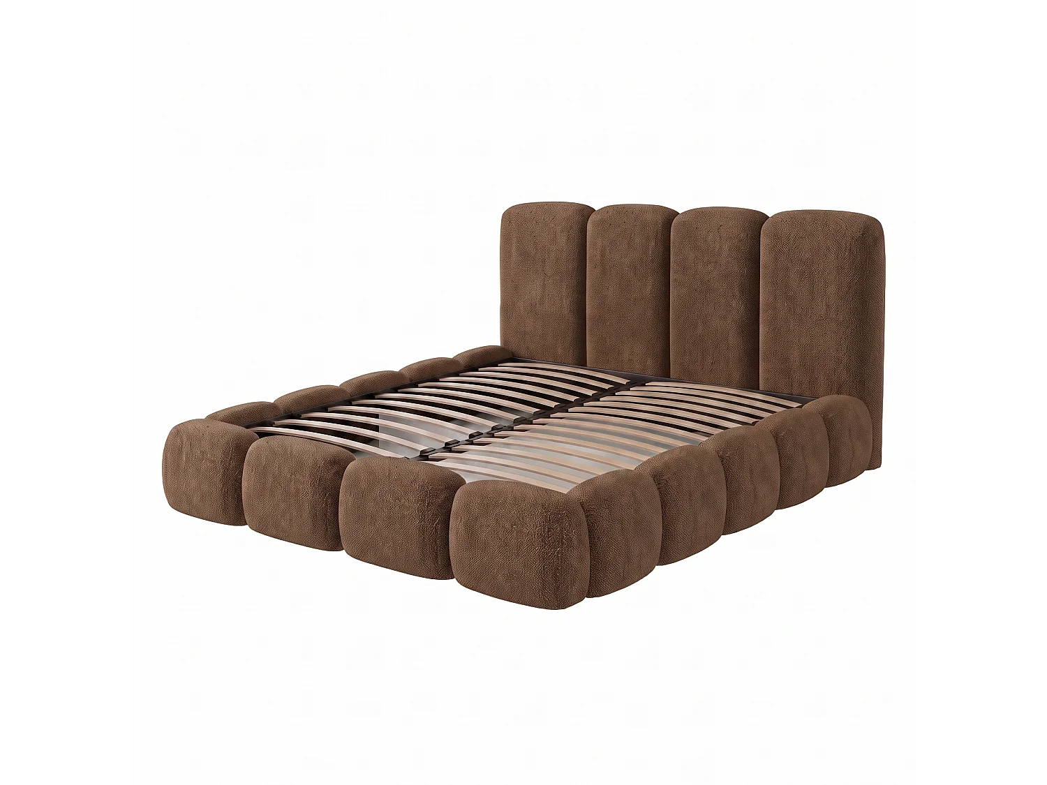 Lit rembourré SUENO MAXI  avec matelas 200 × 200 cm, brun, tête de lit rembourrée, sommier métallique à lattes, coffre de rangement, tissu chenille