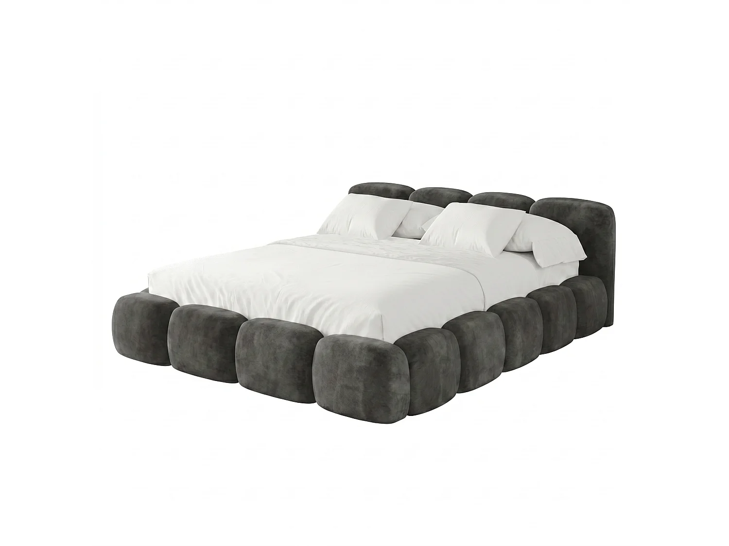 Lit rembourré SUENO 180 × 200 cm graphiet, tête de lit capitonnée, sommier métallique, coffre de rangement, tissu velours