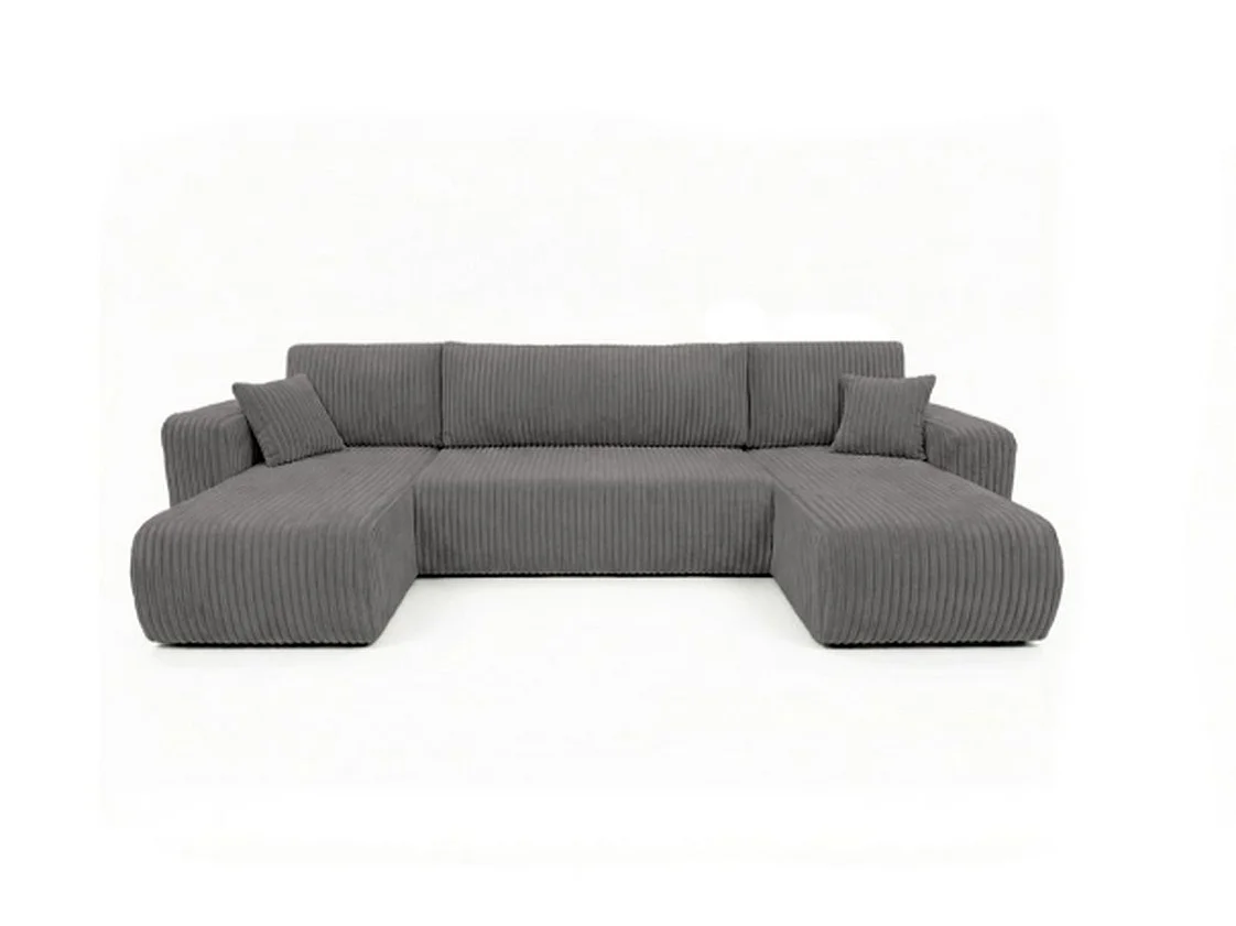 Panoramische hoekbank, ombouwbaar, 6-zits, van grijze ribfluweel MELO U
