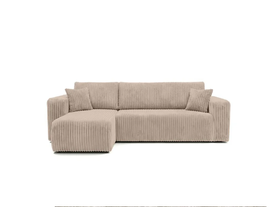 Hoekbank 4-zits slaapbank van beige ribfluweel MELO L