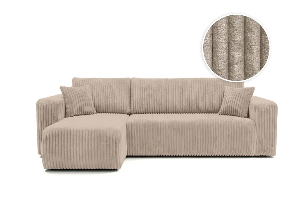 Hoekbank 4-zits slaapbank van beige ribfluweel MELO L