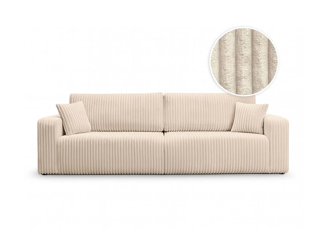 Canapé convertible 3 places en velours côtelé crème SOFA MELO