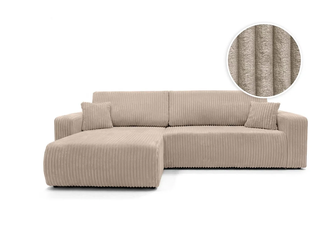 Canapé d'angle convertible 5 places en velours côtelé beige MELO XL