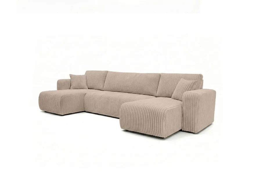 Panoramische hoekbank, ombouwbaar, 6-zits, van beige ribfluweel MELO U