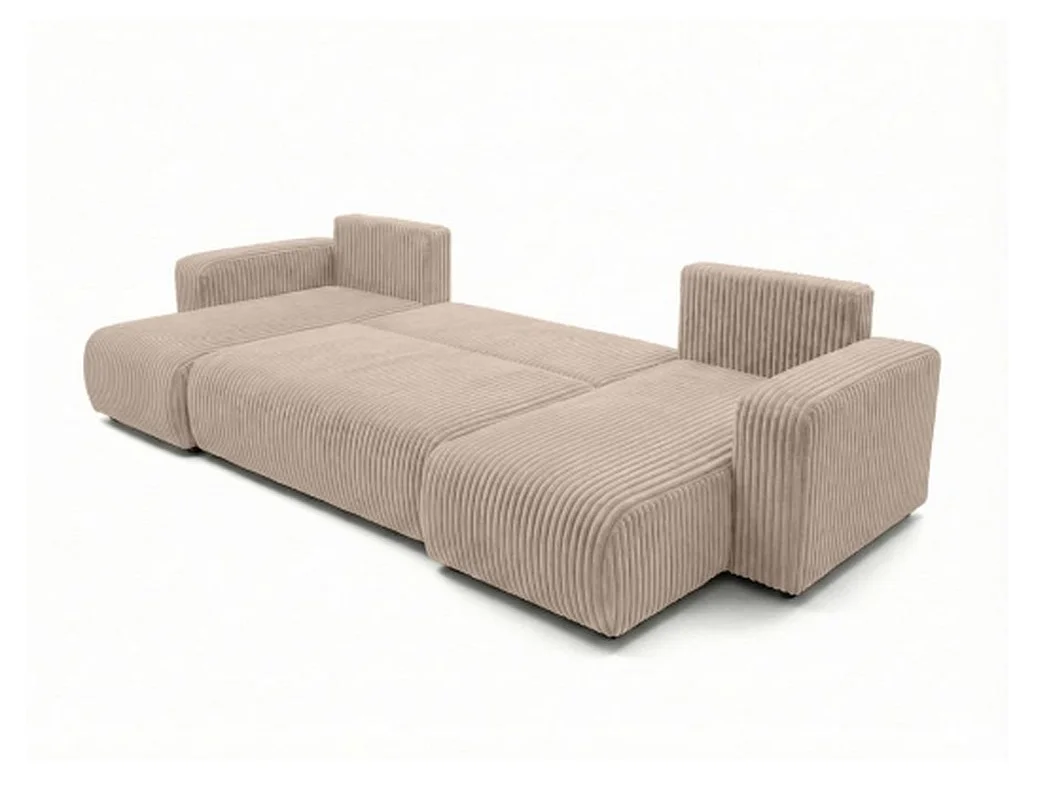 Panoramische hoekbank, ombouwbaar, 6-zits, van beige ribfluweel MELO U