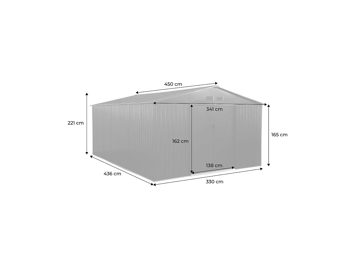 Abri de jardin acier galvanisé 15.35m² avec kit d'ancrage anthracite - Viroloix