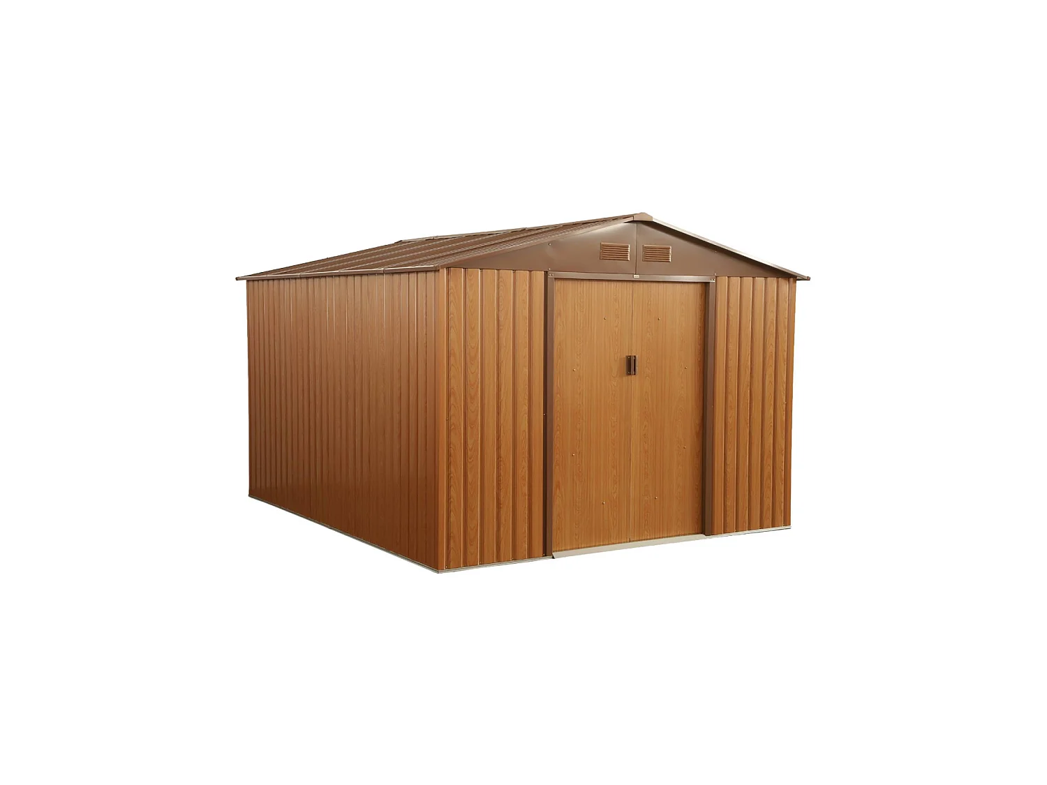 Abri de jardin en métal - Flandres 8.84m² bois et marron - Cabane à outils avec deux grandes portes coulissantes. kit de fixation sol inclus. maison de rangement.